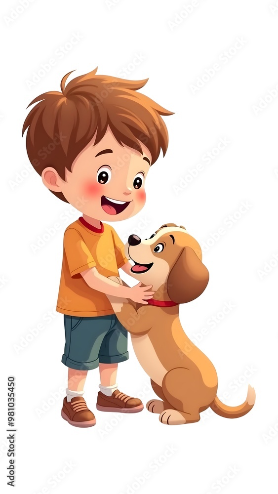 Wall mural boy and puppy illustration