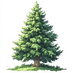 Fototapeta premium Lush Green Pine Tree with Detailed Branches Isolated Pixel Art