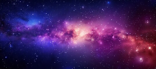 Naklejka premium Cosmos Background Nebula, Stardust, and Swirling Galaxy with a Purple and Blue Color Palette