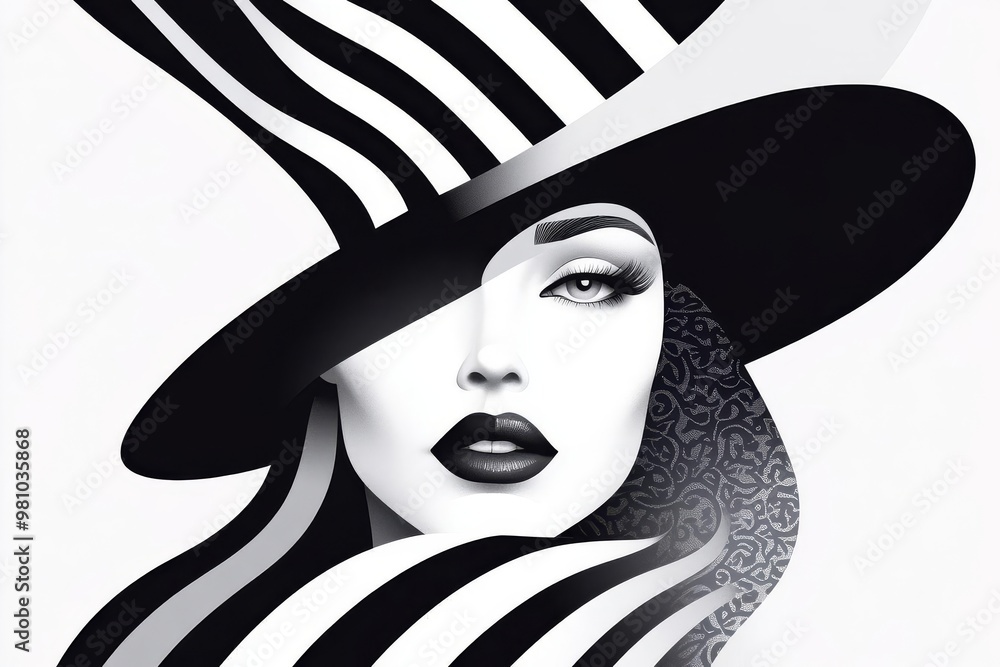 Poster intricate monochromatic portrait featuring soft transitions and detailed patterns for artistic expre