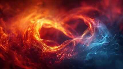 Fototapeta premium Fiery Heart: Abstract, captivating image of a fiery red heart with a cool blue swirling inside, against a dark background. A perfect blend of passion and calm, suitable for designs, websites, and bac