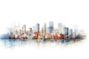 Naklejka premium city skyline horizon in splatter painting abstract colourful silhouette isolated in white background