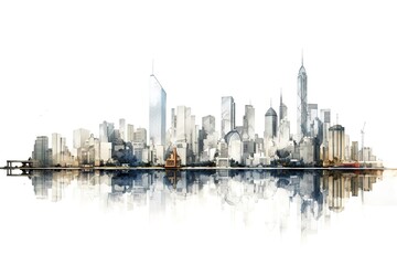 city skyline horizon in splatter painting abstract colourful silhouette isolated in white background