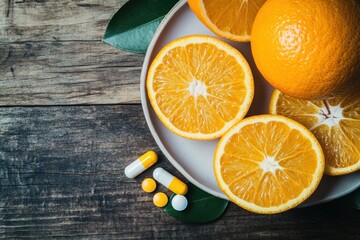 Fototapeta premium Orange Vitamin C. Fresh Orange Fruit Juice for Health and Medication