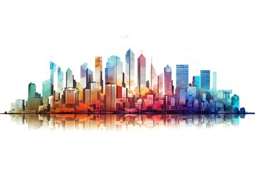 Obraz premium city skyline horizon in splatter painting abstract colourful silhouette isolated in white background