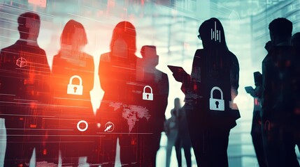 Cyber security network Data protection concept Businessman using digital tablet with biometric network security technology with data management cyber security computer crime data encryption.