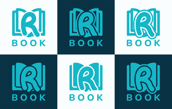 Set of letter R book logo. This logo combines letters and book shapes. Perfect for education, schools, tutoring and the likes.