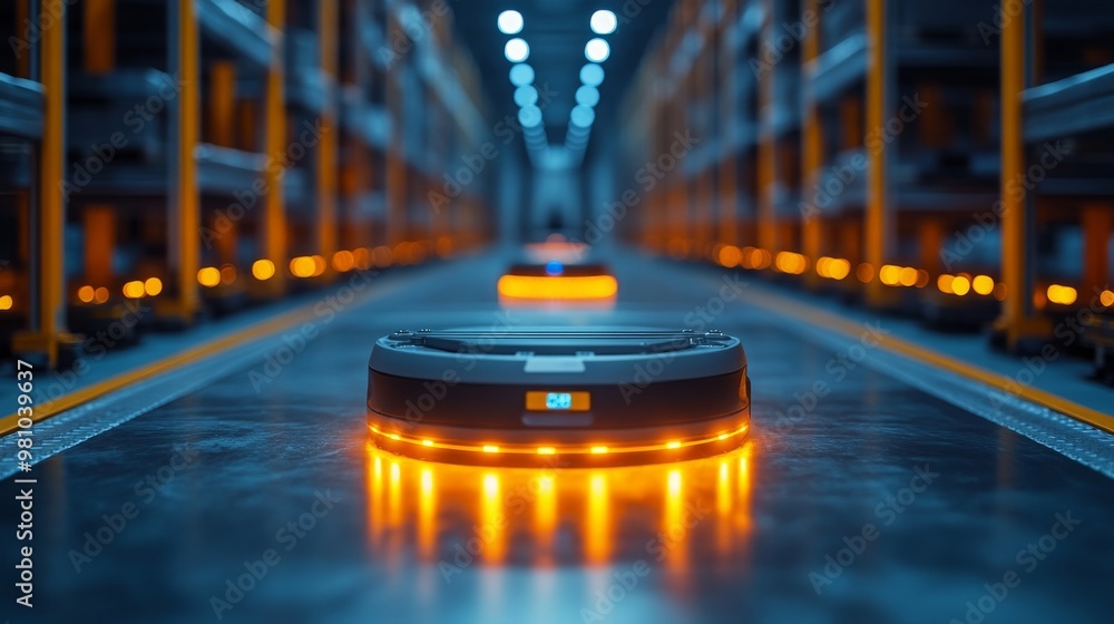 Aufkleber efficient automated robots managing renewable energy storage in a modern warehouse