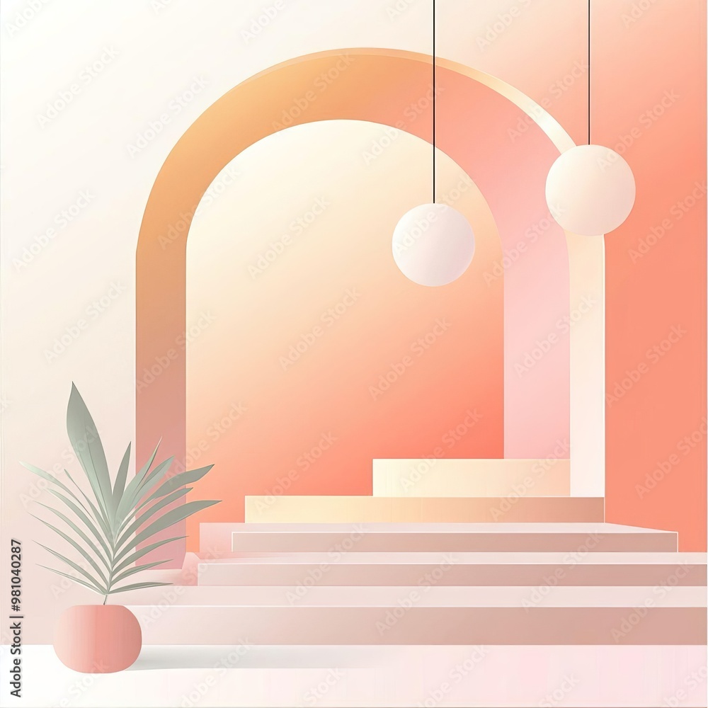 Poster serene geometric composition soft muted tones and rounded shapes create a calming visual experience 