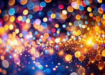 Naklejka premium Vibrant, swirling bokeh lights dance across a dark background, creating a mesmerizing, dreamy atmosphere in this