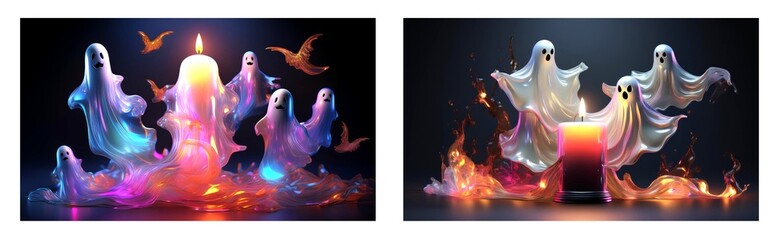 Halloween Karten Design fliegende Gespenster und die Kerze