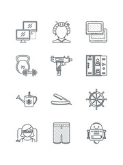 Refrigerator, Robot, Shorts, Steering, Straight, set of icons for web design, vector illustration