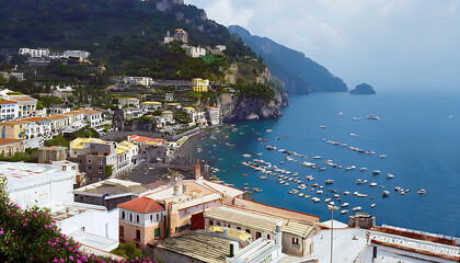 Obraz premium Landscape with Atrani Town at the Famous Amalfi Coast, Italy