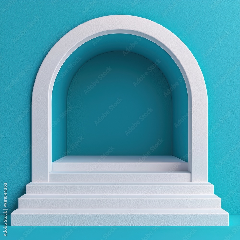 Poster minimalist display shelf with blue background