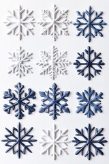 Snowflakes Variety, A collection of intricate and unique snowflake designs in soft watercolor hues