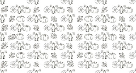 set of elements, a seamless pattern of black and white pumpkins. Doodle seamless pattern pumpkins. Vegetables seamless pattern, isolated background
