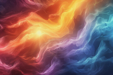 Fototapeta premium Colorful rainbow clouds with the sun shining in the background. Clouds form abstract shapes.