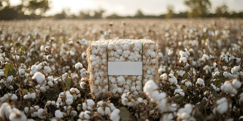 Cotton bales and Cotton harvesting process in a vast cotton field