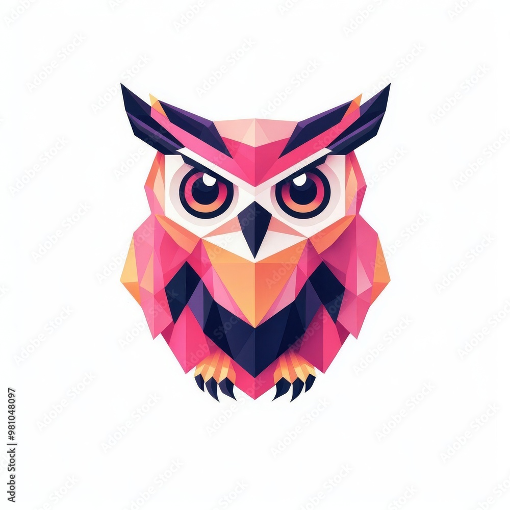 Poster vibrant geometric owl design featuring sharp angular lines and bold color blocks for modern art and 