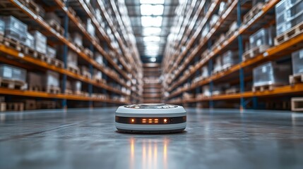 Automated systems providing insights in a modern warehouse with organized inventory shelves