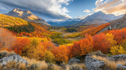 Naklejka premium Autumn outdoor nature scenery in illustration style