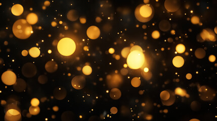 A glowing display of abstract golden bokeh lights on a black background