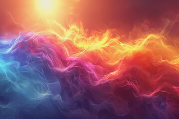 Fototapeta premium Colorful rainbow clouds with the sun shining in the background. Clouds form abstract shapes.