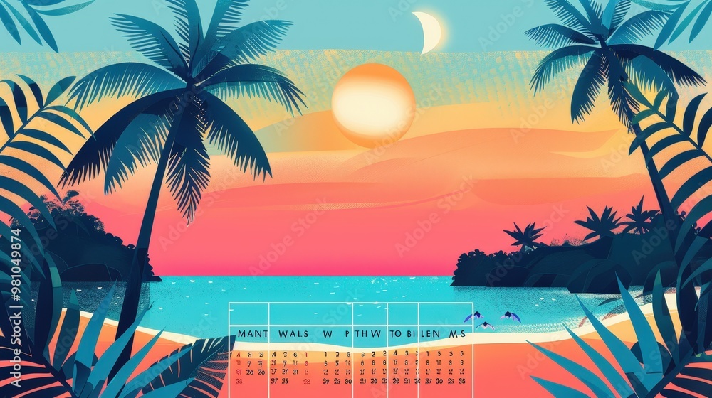 Poster vibrant calendar month with a dynamic layout featuring bold colors and clearly marked weekends