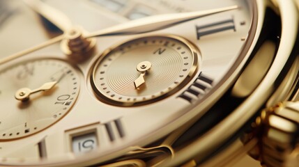 allure of a gold watch with a close-up of its polished gold band and elegant time markers.