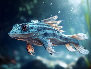 Naklejka premium Fantastical Amphibious Hybrid Creature in Surreal Underwater Realm with Avant Garde Rendering