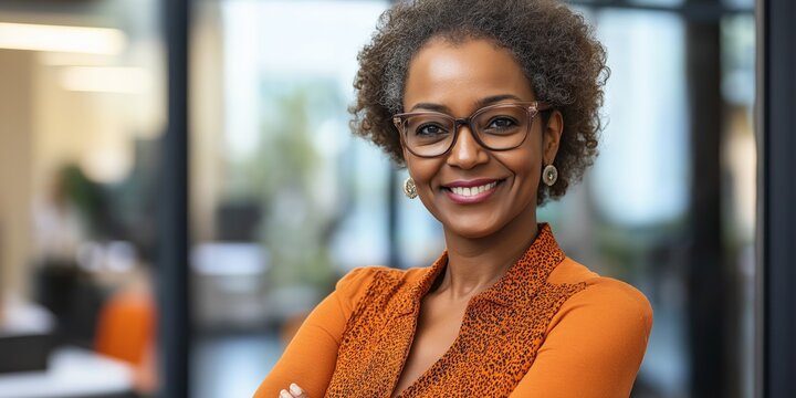 Portrait of a diverse female senior administrative assistant in a busy work environment