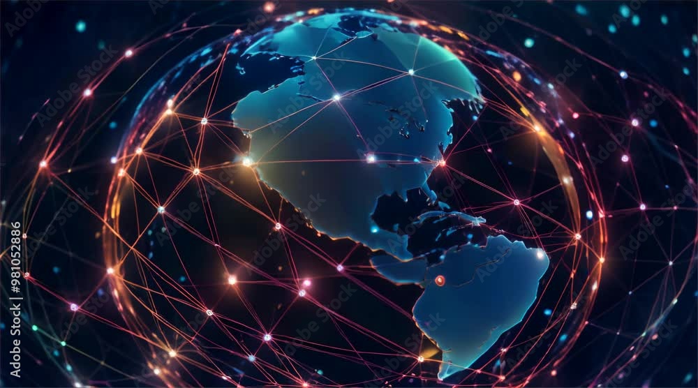 Aufkleber a digital representation of earth with interconnected glowing nodes and lines, symbolizing global co