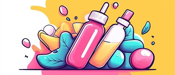 Whimsical HandDrawn Doodle of Everyday Household Objects Infused with Abstract Elements for Creative Design and Illustrative Projects