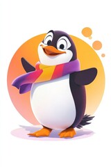 Obraz premium Whimsical Penguin Character with Exaggerated Features and a Colorful Scarf Perfect for Childrens Art Illustrations and Fun Designs