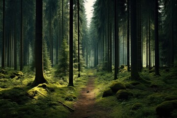 Obraz premium Thick forest wilderness landscape sunlight.