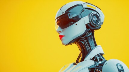 Advanced humanoid robot in minimalist yellow setting