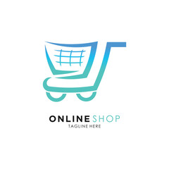Online shop logo design icon with concept creative bag trolley and map