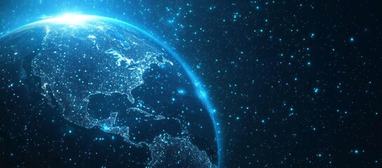 Abstract digital planet Earth with glowing lights, representing cyber technology and global network