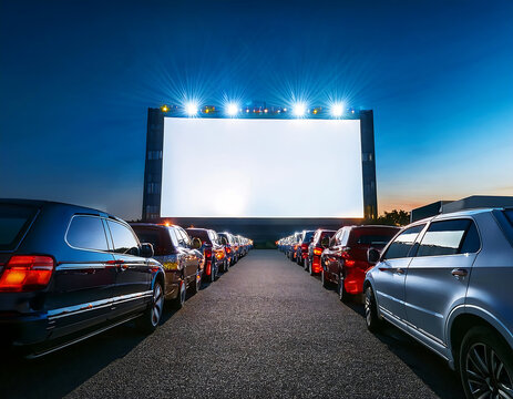  Drive-in cinema with cars &ndash; An outdoor American drive-in theater with rows of cars watc_1(136)