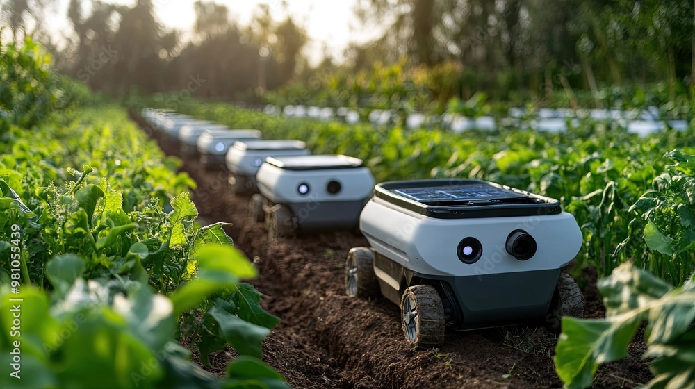 Poster robots autonomously harvesting crops in a smart farm using ai-based sensors and data analytics.