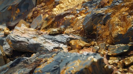 Fototapeta premium natural artistry of gold ore with a detailed view of its embedded gold and rugged rock.