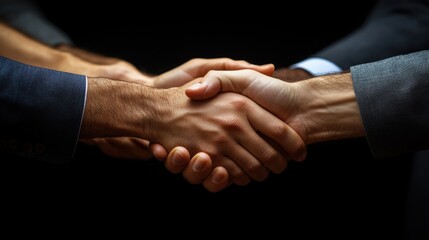 The Power of Partnership: A close-up captures the firm handshake of business professionals, symbolizing trust, collaboration, and successful deal-making in the corporate world. 