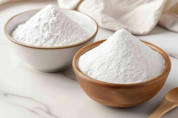 Baking soda and baking powder in small bowls, highlighting their differences