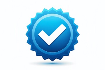 Vibrant blue tick mark icon isolated on a white background, symbolizing verification, authenticity, and approval, often