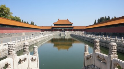 Naklejka premium The Forbidden City in Beijing, China, surrounded by peaceful gardens.