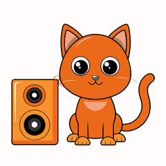 Cute Cartoon Cat with Speaker