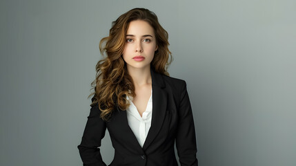 Business woman wearing black suit isolated studio portrait
