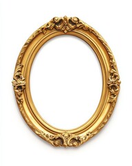 Fototapeta premium Oval Frame. Golden Blank Frame Isolated on White Background for Portrait or Picture