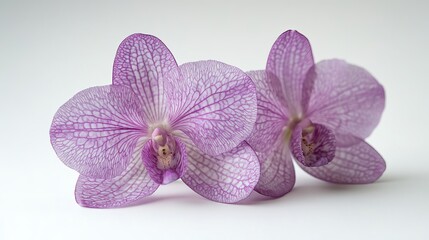 Elegant purple orchid flower, close-up on solid white background, detailed petals, high-end branding.