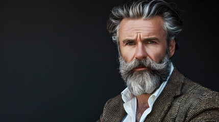 Fototapeta premium Businessman concept. Men get more attractive with age. Facial care and aging. Traits and behaviors that make men more appealing. Attractive mature man. Mature guy with grey hair 